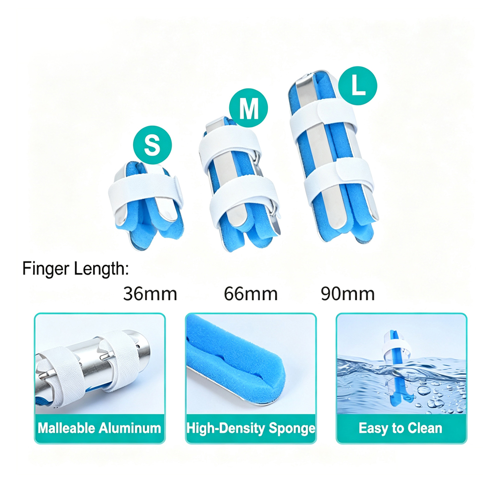 3 Magnitudines quattuor partes Malleable Aluminium Digitus Splint Spongia Padding