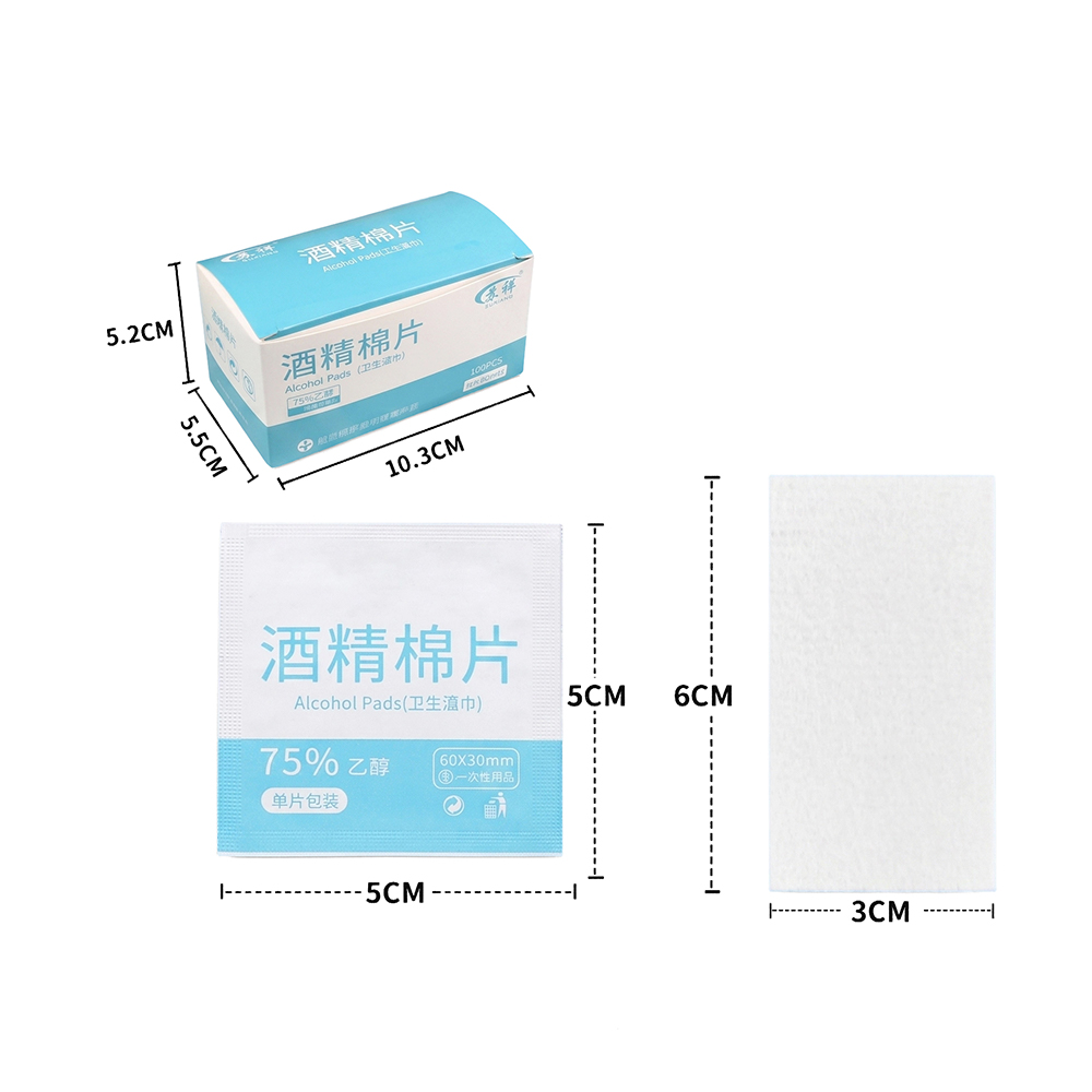 100Pads / Box LXXV% Sin Prep Pads (6x3cm) pro Home, officium & primum auxilium